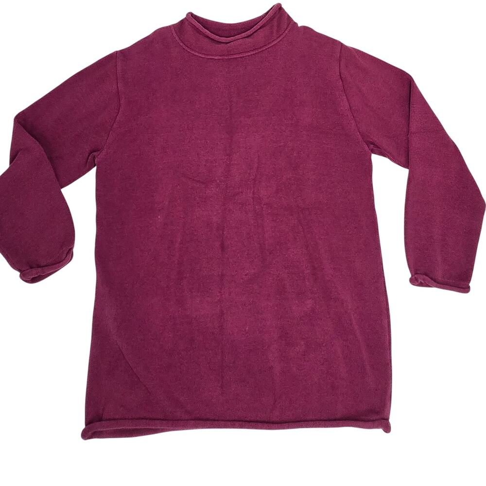 Coldwater Creek Roll Neck Fishermancore Sweater Burgundy Wine Womens LRG Cotton